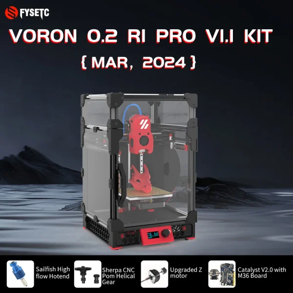 FYSETC Voron 0.2 R1 V1.1 Pro CoreXY 3D Printer – Upgraded Kit with Catalyst V2.0 & M36 Motherboard