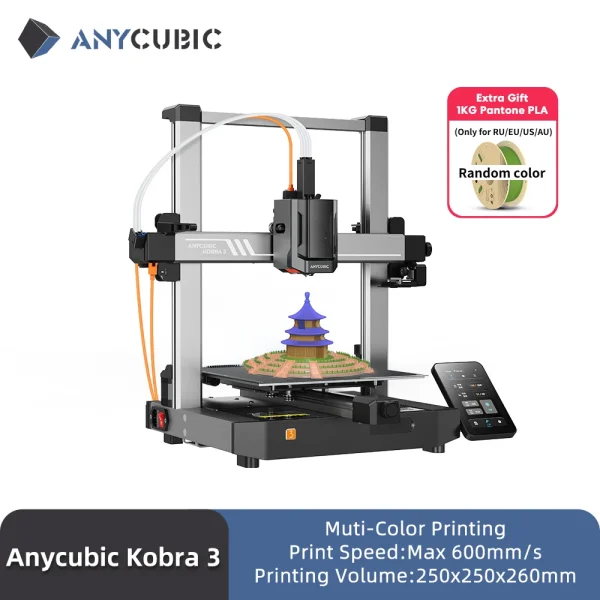 ANYCUBIC Kobra 3 FDM 3D Printer – Multi-Color Printing, 600mm/s Speed